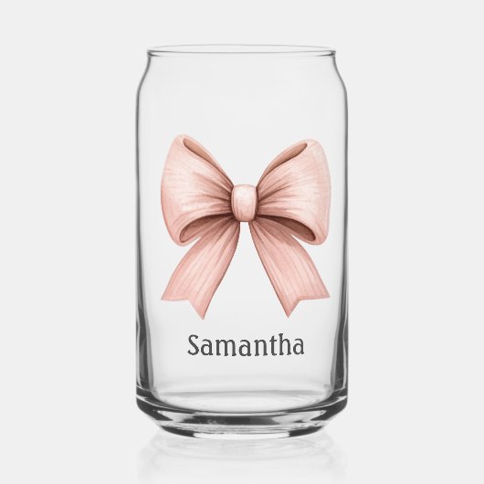 Rosa Coquette Bow mit Name Dosenglas (Vorderseite)