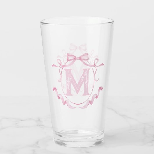 Rosa Coquette Bow Monogram Bar Glas (Rückseite)