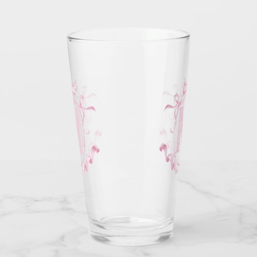 Rosa Coquette Bow Monogram Bar Glas (Links)