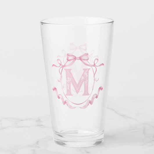 Rosa Coquette Bow Monogram Bar Glas (Vorderseite)