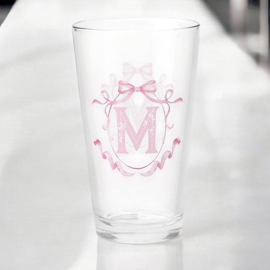 Rosa Coquette Bow Monogram Bar Glas