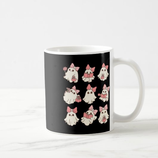 Rosa Coquette Bow Niedlich Ghost Halloween Spooky Kaffeetasse (Rechts)