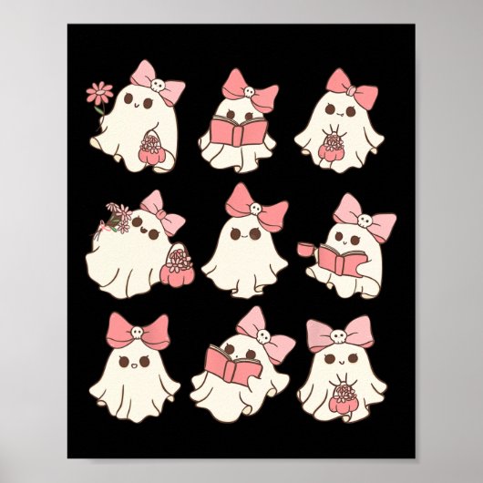 Rosa Coquette Bow Niedlich Ghost Halloween Spooky  Poster (Vorne)