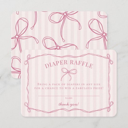 Rosa Coquette Bow Pastel Kinderdusche Windelwindel Begleitkarte (Vorne/Hinten)
