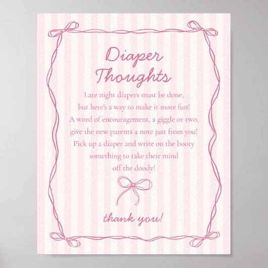 Rosa Coquette Bow Pastel Windeln Gedanken Dusche Poster (Vorne)
