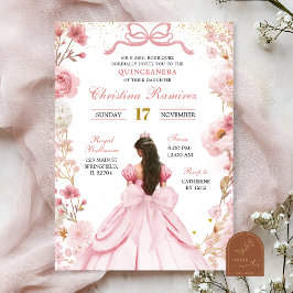 Rosa Coquette Bow Princess Quinceanera Einladung