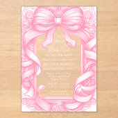 Rosa Coquette Bow Ribbon Toile de Jouy Baby Dusche Acryleinladungen (Vorderseite)