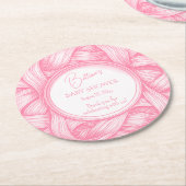 Rosa Coquette Bow Ribbon Toile de Jouy Baby Dusche Runder Pappuntersetzer (Angewinkelt)