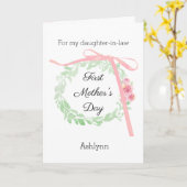 Rosa Coquette Bow und Blumenkohl 1. Muttertag Karte (Gelbe Blume)