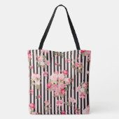 Rosa Coquette Bow Vintage Rose Schwarze Streifen Tasche (Rückseite)