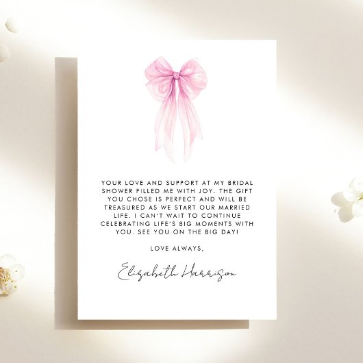 Rosa Coquette Bow Wasserfarbe Brautparty Dankeskarte