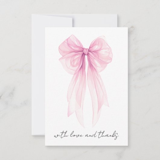 Rosa Coquette Bow Wasserfarbe Brautparty Dankeskarte (Vorderseite)