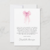 Rosa Coquette Bow Wasserfarbe Brautparty Dankeskarte (Rückseite)