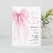 Rosa Coquette Bow Wasserfarbe Brautparty Einladung (Stehend Vorderseite)