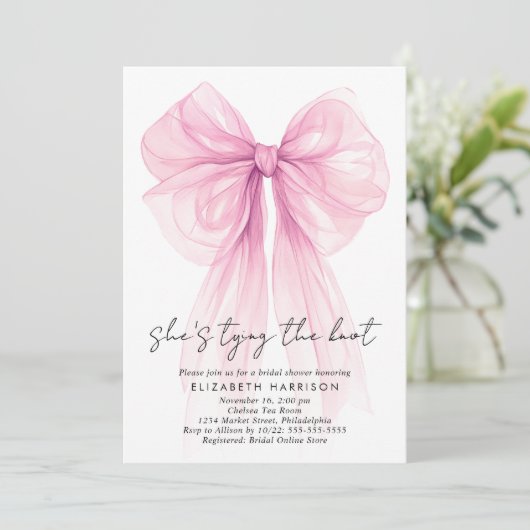 Rosa Coquette Bow Wasserfarbe Brautparty Einladung (Stehend Vorderseite)