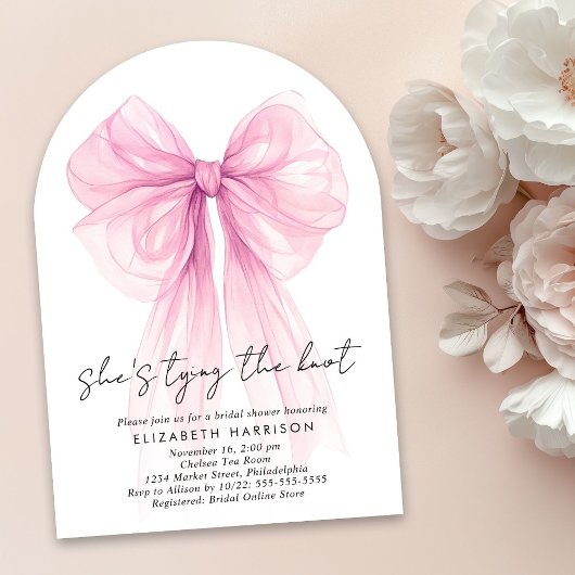 Rosa Coquette Bow Wasserfarbe Brautparty Einladung