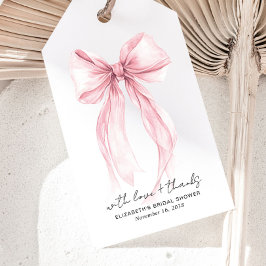 Rosa Coquette Bow Wasserfarbe Brautparty Geschenkanhänger