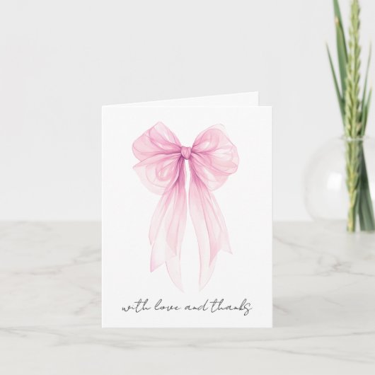 Rosa Coquette Bow Watercolor Girl Dusche Dankeskarte (Vorderseite)