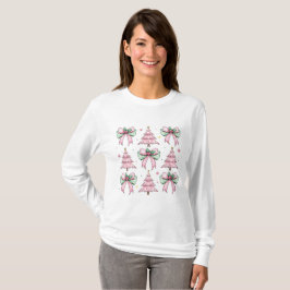Rosa Coquette Bow Xmas Tree T-Shirt