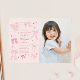 Rosa Coquette Bows Geburtstagsparty Foto Einladung