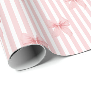 Rosa Coquette Bows & Stripes Geschenkpapier