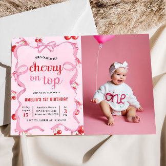 Rosa Coquette Cherry auf dem Top Birthday Foto Einladung