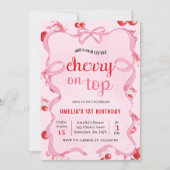 Rosa Coquette Cherry auf Top Birthday Einladung (Vorderseite)