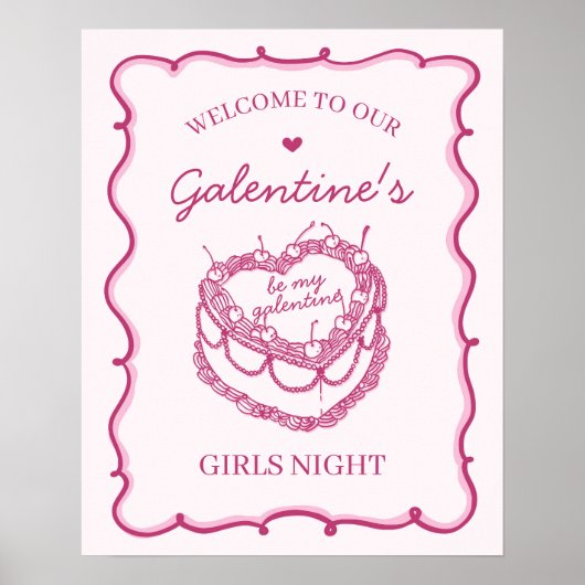 Rosa Coquette Cherry Cake Galentines Party Empfang Poster (Vorne)