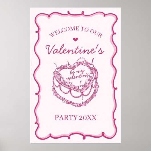 Rosa Coquette Cherry Cake Valentines Party Willkom Poster (Vorne)