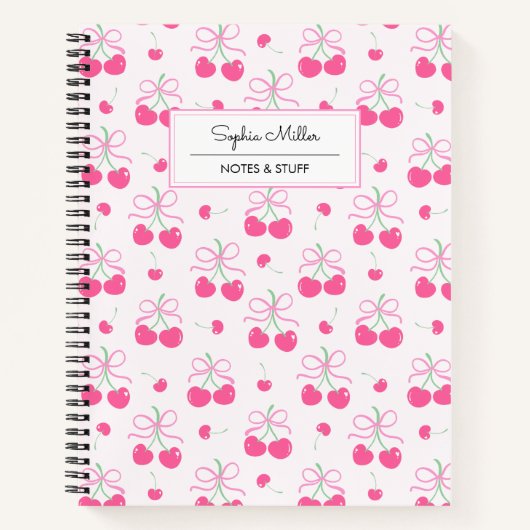 Rosa Coquette Cherry mit Bogen Monogramm Notizblock (Vorderseite)