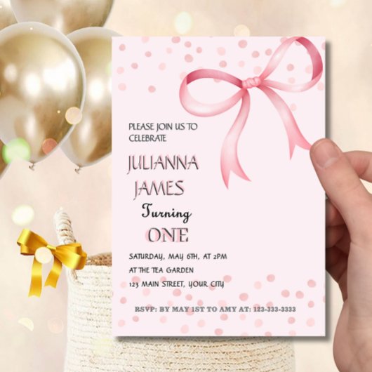 Rosa Coquette elegant Erstgeburtstag Einladung