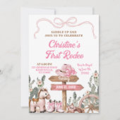 Rosa Coquette First Rodeo Birthday Girl Einladung (Vorderseite)