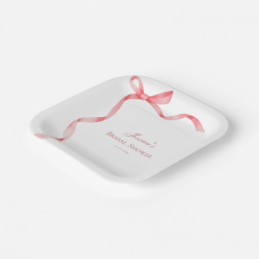 Rosa Coquette Französisches Ribbon Bow Brautparty Pappteller (Gewinkelt)