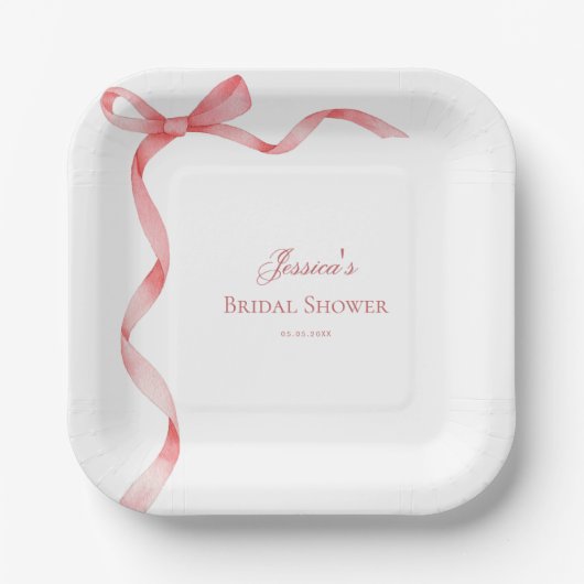 Rosa Coquette Französisches Ribbon Bow Brautparty Pappteller (Vorderseite)