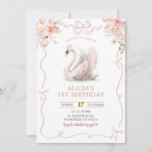 Rosa Coquette Girl Crowned Swan Birthday Einladung (Vorderseite)