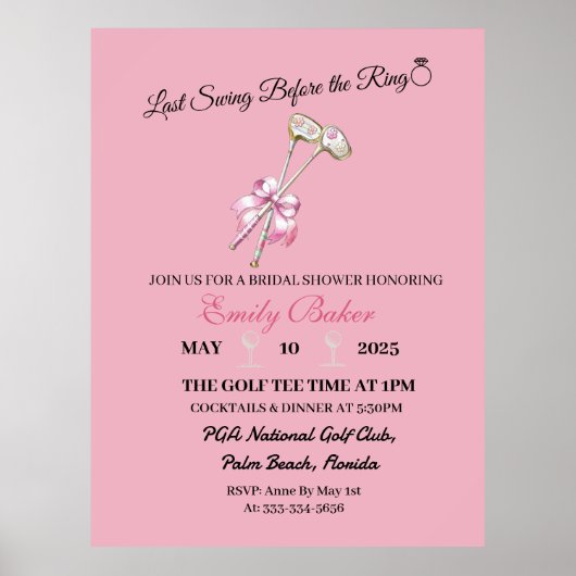 Rosa Coquette Golf "Letztes Schwingen vor dem Ring Poster (Vorne)