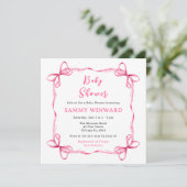 Rosa Coquette Ribbon Babydusche Einladung (Stehend Vorderseite)