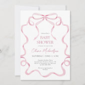Rosa Coquette Ribbon Bow Blush Frame Baby Dusche Einladung (Vorderseite)