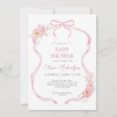 Rosa Coquette Ribbon Bow Floral Girl Babydusche Einladung (Vorderseite)