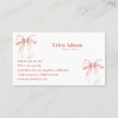 Rosa Coquette Ribbon Bow Visitenkarte (Rückseite)