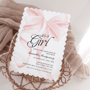 Rosa Coquette-Schleife It's a Girl Baby Shower Einladung