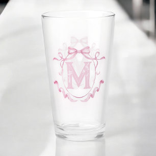Rosa Coquette-Schleife Monogramm Benutzerdefiniert Glas