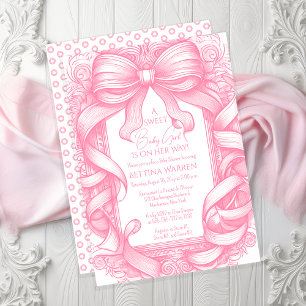 Rosa Coquette-Schleifenband Toile de Jouy Baby Sho Einladung