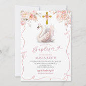 Rosa Coquette Taufe Girl Crowned Swan Einladung (Vorderseite)