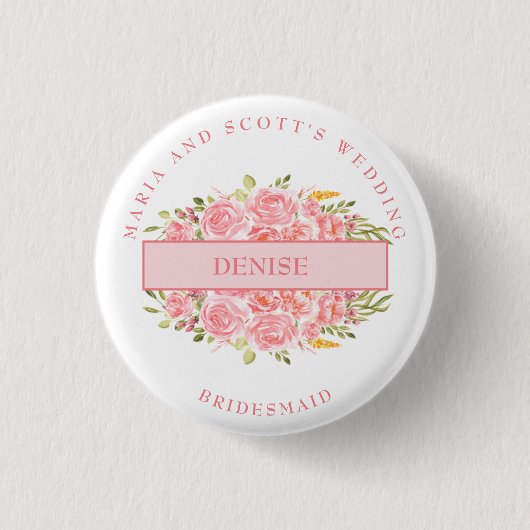 Rosa Coral Floral Brautparty Button (Vorderseite)