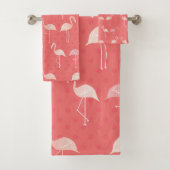Rosa Coral Red Flamingo Nahtloses Muster Badhandtuch Set (Insitu)