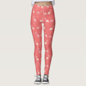Rosa Coral Red Flamingo Nahtloses Muster Leggings (Vorderseite)