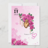 Rosa Corazon de Milagros Lowrider Quinceanera Einladung (Rückseite)