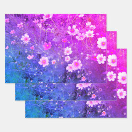 Rosa Cosmos bipinnatus Blume im Vollblut Geschenkpapier Set