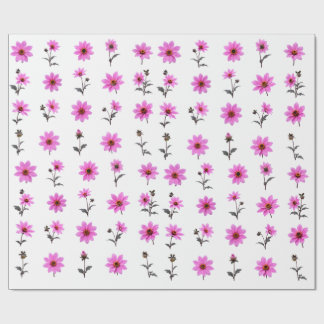 Rosa Cosmos-Blumen Botanisches Set Sanfte Blüten Geschenkpapier